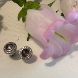 Elegant Silver and Purple Stud Earrings
